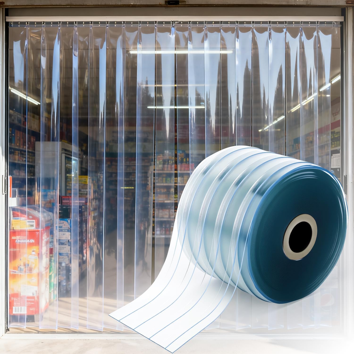 uyoyous Rideau à Lanière PVC 0,18 m x 50 m Rideaux à Lamelles Transparent | Rideau de Porte Exterieur PVC 2 mm Vent pour Garage Boutique Cuisine