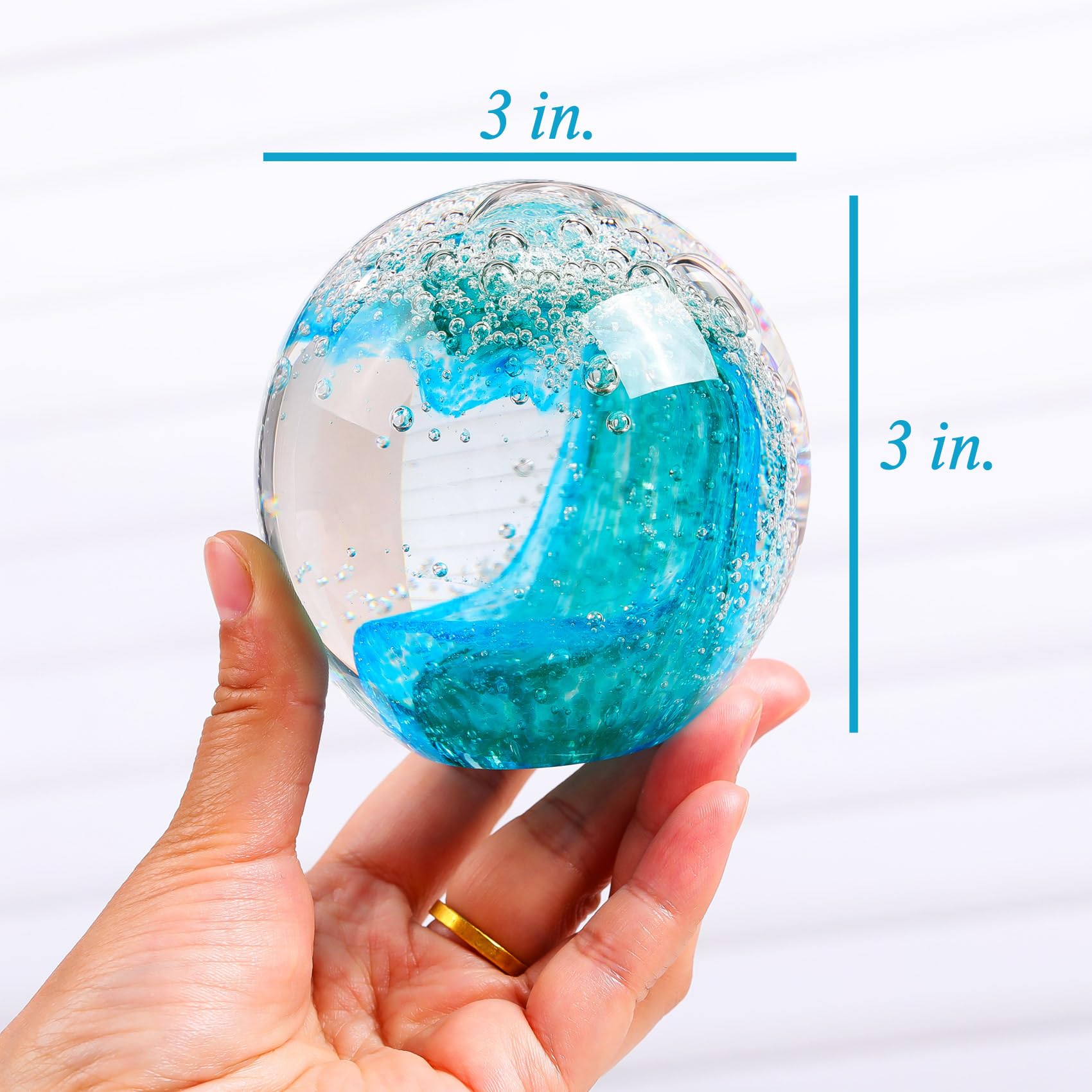 Snapklik.com : Hand Blown Glass Ocean Waves Ball Decor, Sea Glass Art ...