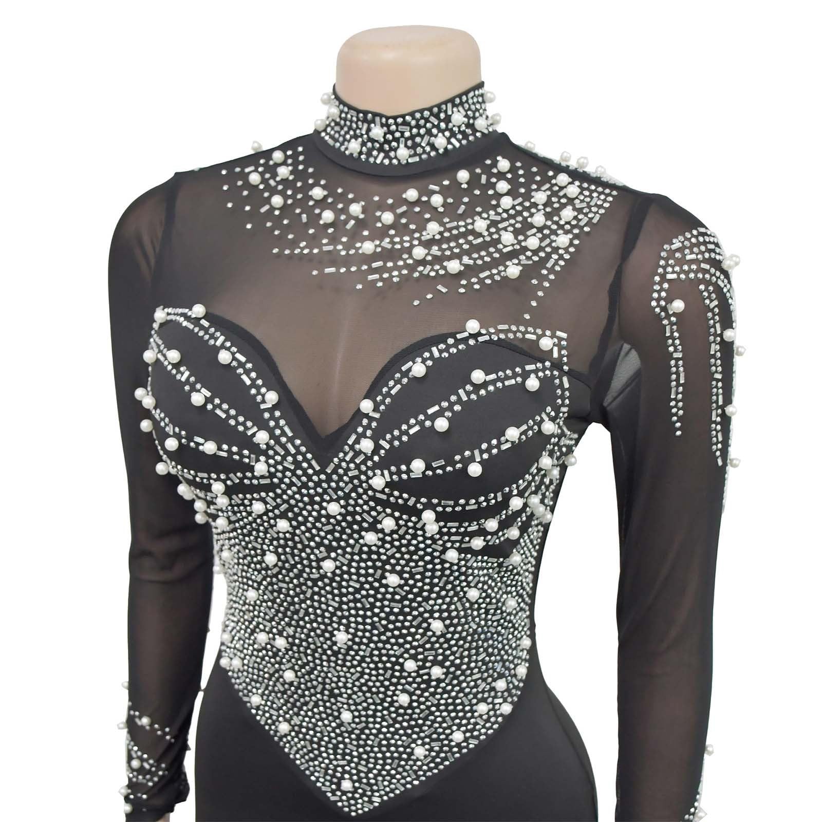 Generico Abito Carnevale Donna - Elegante Abito Lungo con Spacchi in Strass A Rete Tinta Unita per Le Donne Elegante Abito da Festa E da Sera