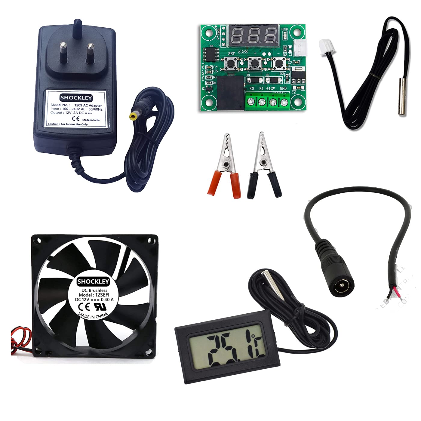 Shockley Combo of XH-W1209 50~100 digital temperature controller thermostat with 3inch fan + 12v 2amp adapter + alligator clip + DC Female Jack + Thermometer TPM-10 (B0923423KR) Amazon Price History, Amazon Price Tracker