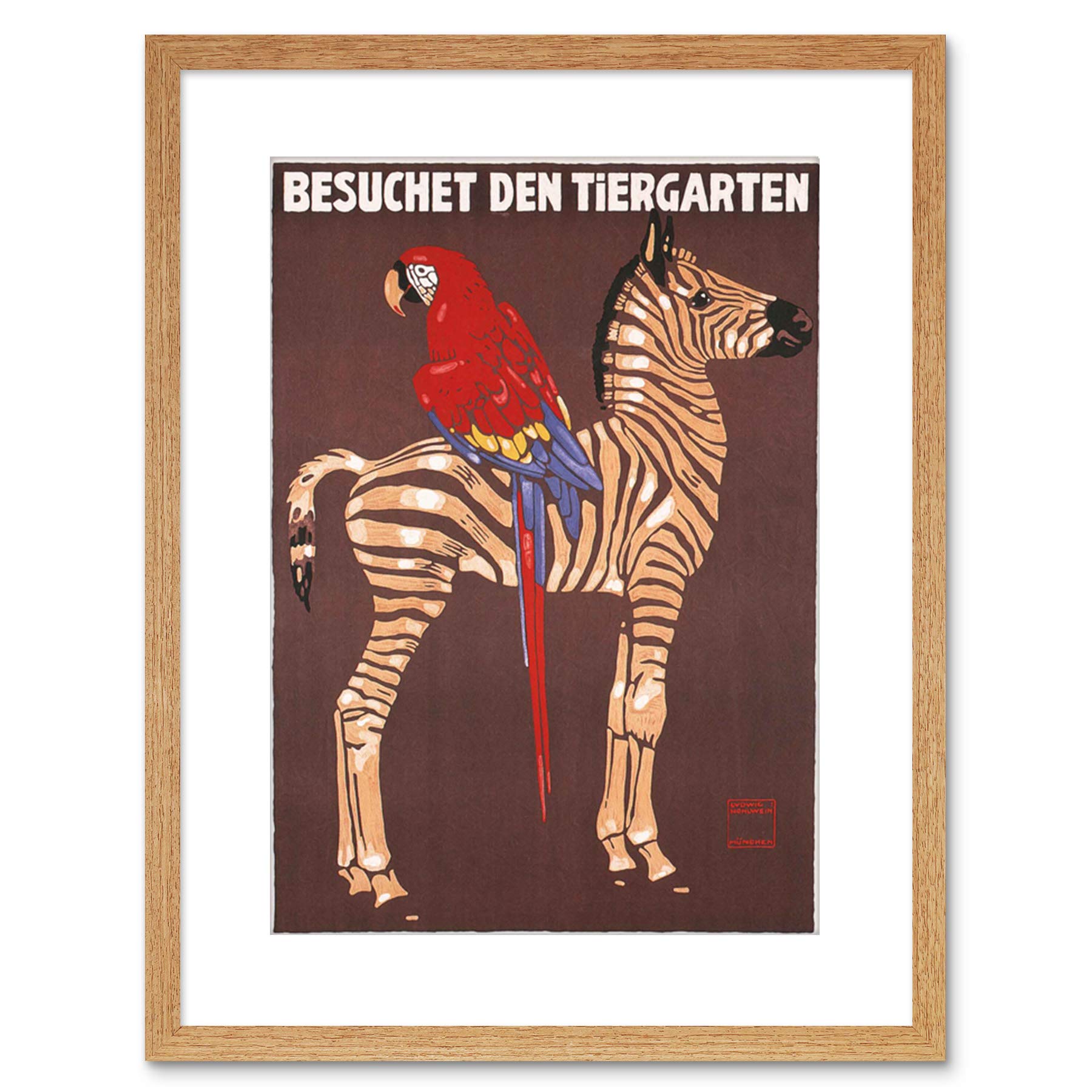 Wee Blue Coo 9x7 '' COMMERCIAL AD ZOO ZEBRA PARROT GERMANY VINTAGE FRAMED ART PRINT F97X323