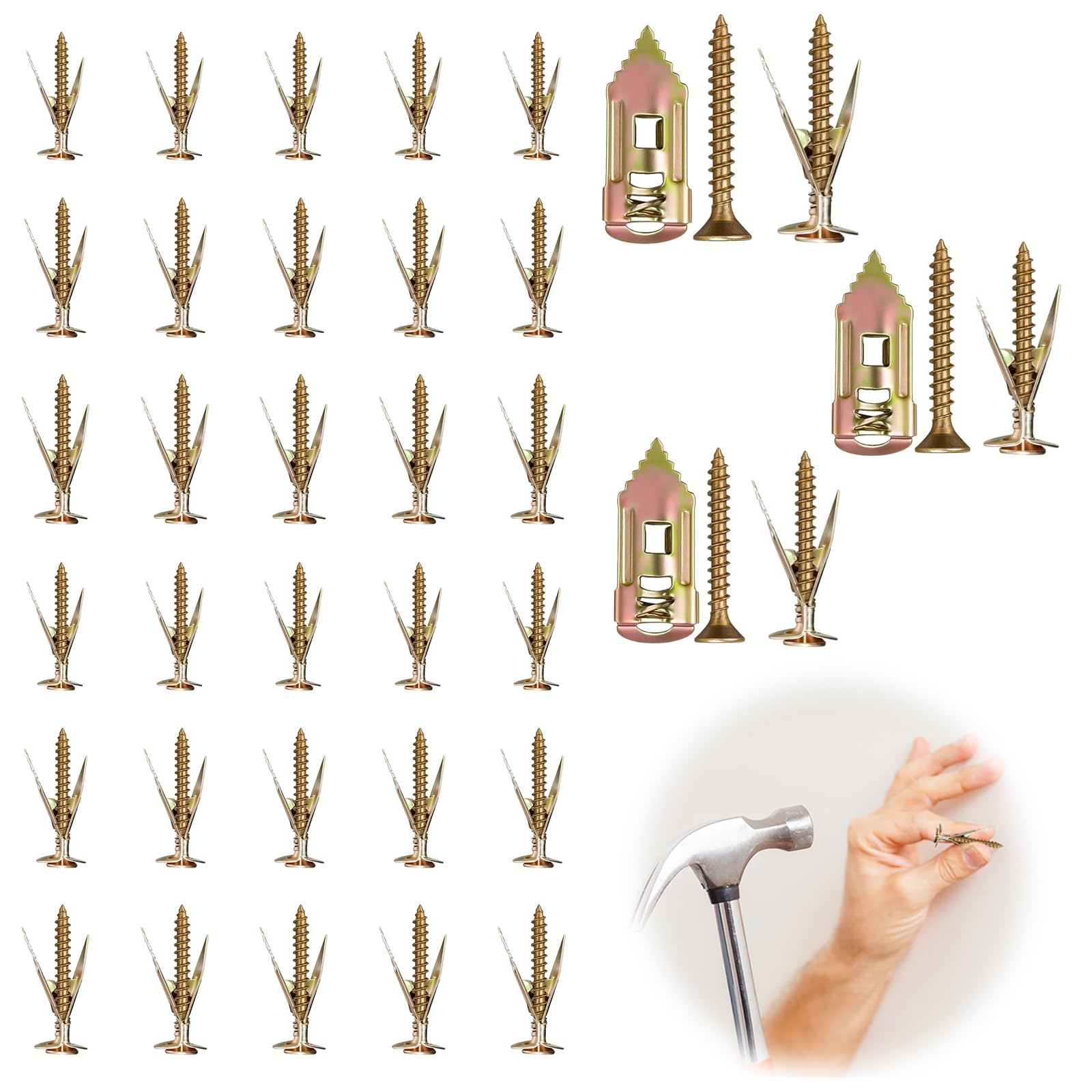 Self Drilling Anchor Screws, 180 Pcs Self Drilling Drywall Anchors with Screws Kit, 3 Sizes Metal Plasterboard Fixings No Drill Needed for Hanging Picture Clock Wall Light Cabinet