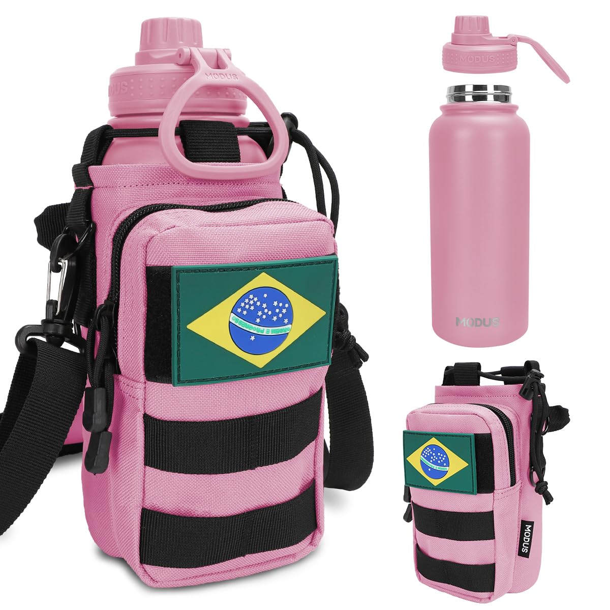 MODUS Garrafa Térmica Inox 950ml com Bolsa Porta Manter Frio ou Quente por Horas (Rosa)
