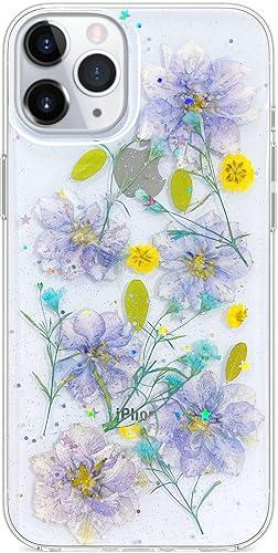 Abbery Funda diseñada para iPhone 11 Pro, bonita funda con purpurina brillante transparente con diseño de silicona suave, goma de poliuretano