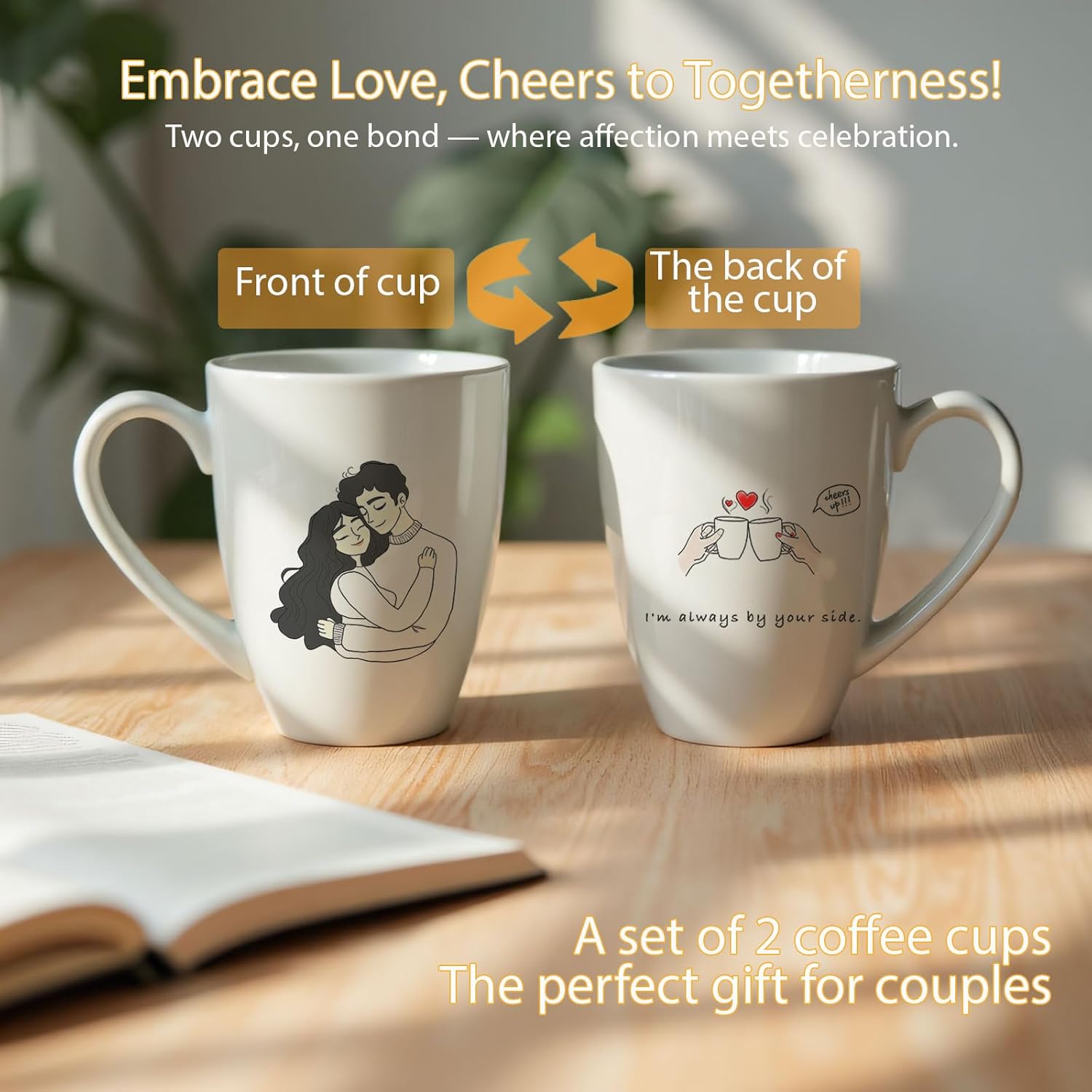 12oz Ceramic Coffee Mugs,Christmas Mugs Set of 2, Wedding Gifts for Couple, Bride and Groom Engagement Gift for Newlyweds(Mr & Mrs), Anniversary Birthday Gift for Her Him, husband Wife, Women Men - Image 4