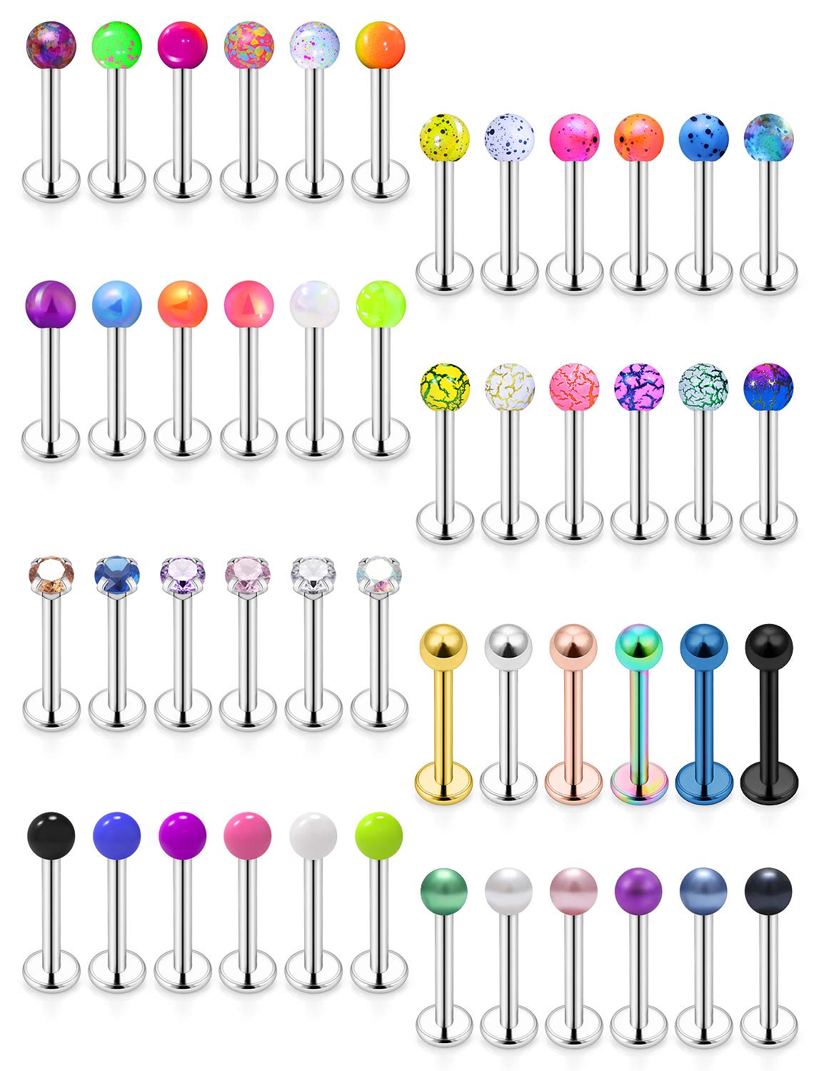 Vsnnsns48PCS 16G Lip Rings Stainless Steel Tragus Helix Conch Piercing Jewelry Snake Bite Piercing Monroe Lip Rings Labret Medusa Cartilage Lobe Earrings Studs Piercing Jewelry 6MM 8MM 10MM Silver