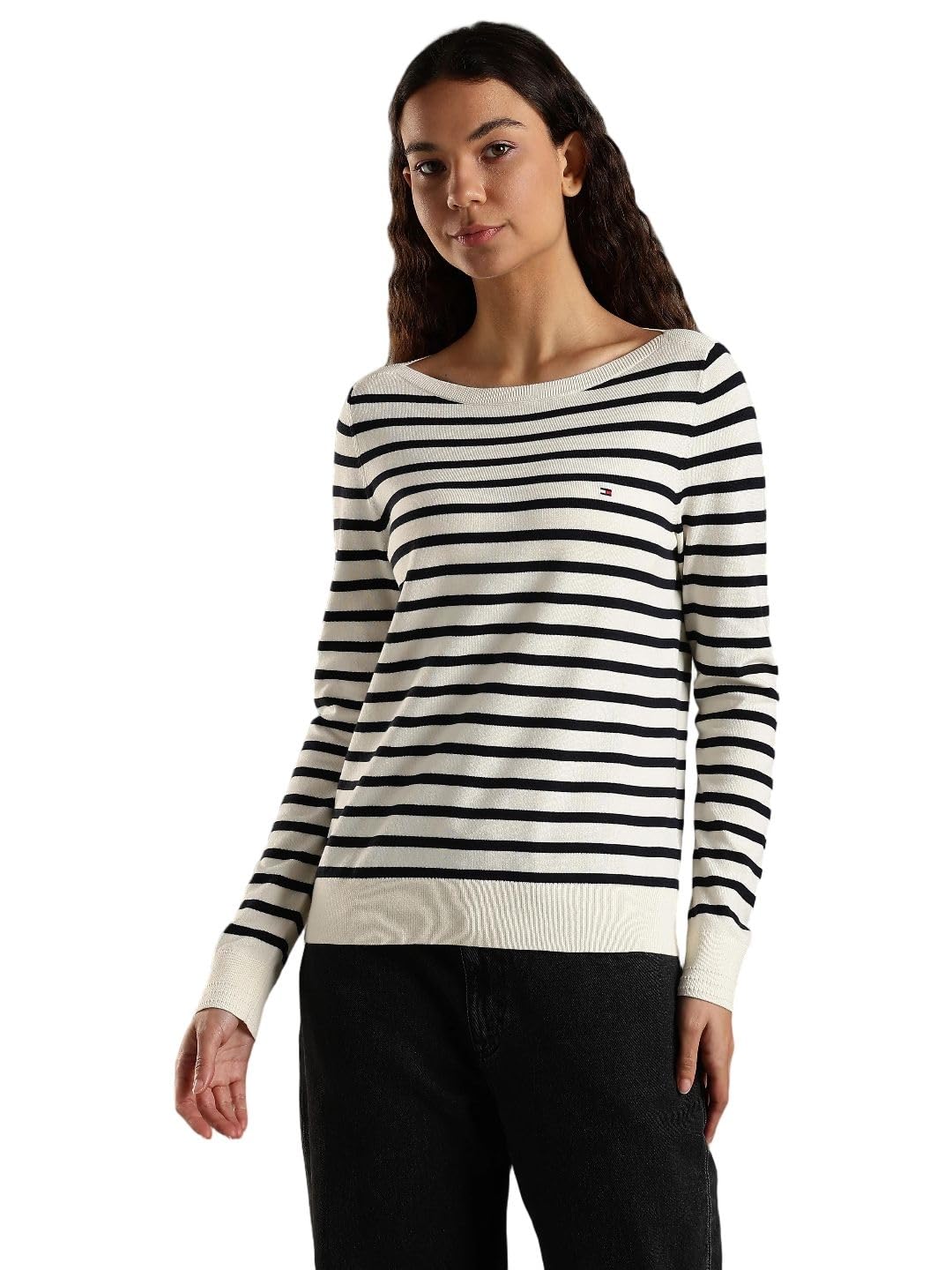 Regular Fit Cotton Boat Neck Sweater Navy