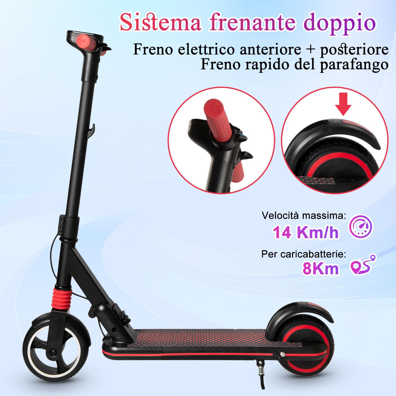 Monopattino Elettrico Bambini dai 6 ai 12 anni Autonomia 8KM Pieghevole Velocità 14km/h Luci LED Display Regalo per Ragazzi e Bambini