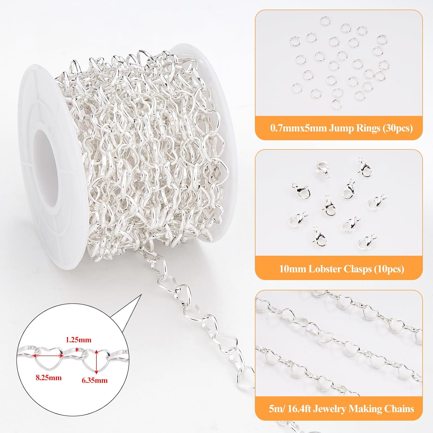 5 Yard Silver Plated Stainless Steel Chain for Jewelry Making Hollow Heart Necklace Bracelet Chains Bulk for Women