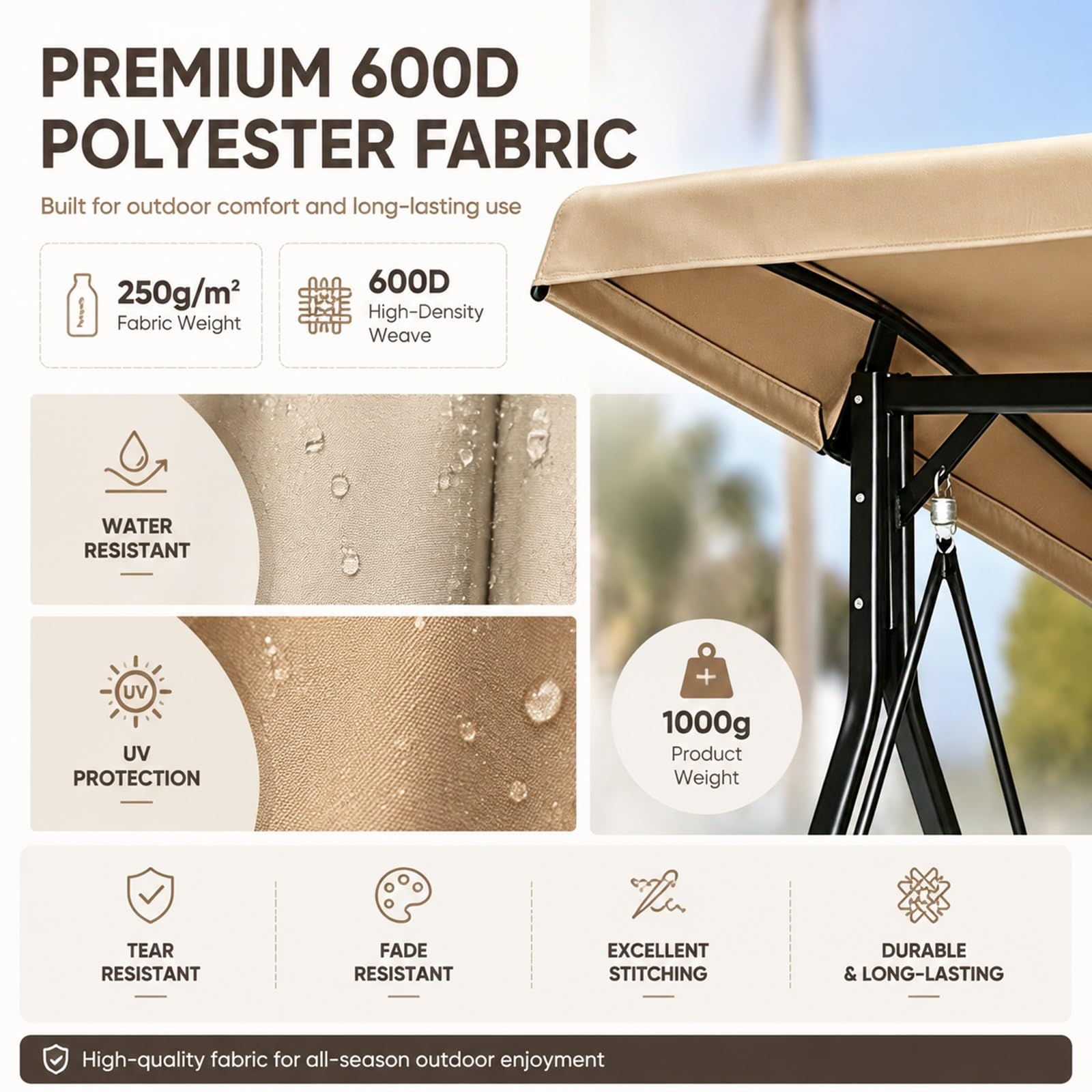 Copridondolo tetto sostitutivo per dondolo esterno da patio | Tessuto poliestere 600D 250g/m², resistente agli strappi, adatto giardino terrazzo piscina(Gray)