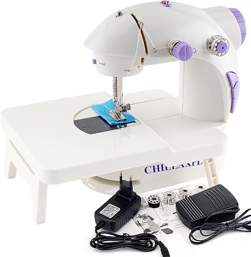 CHILLAXPLUS mini sewing machine, stitching machine for home, portable sewing machine, electric sewing machine with table set,White