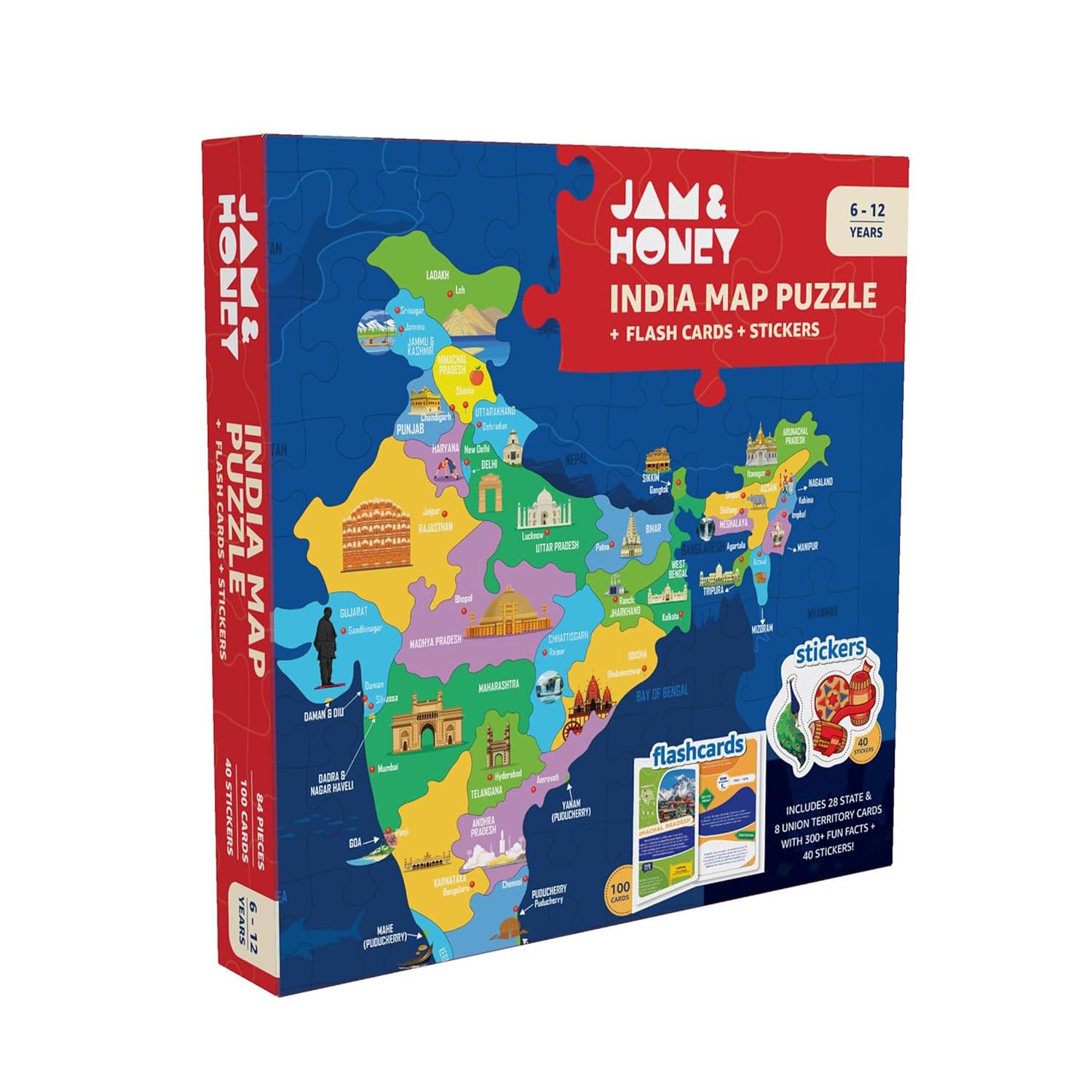 Amazon Brand – Jam & Honey India Map Puzzle & Learning Kit | 6+