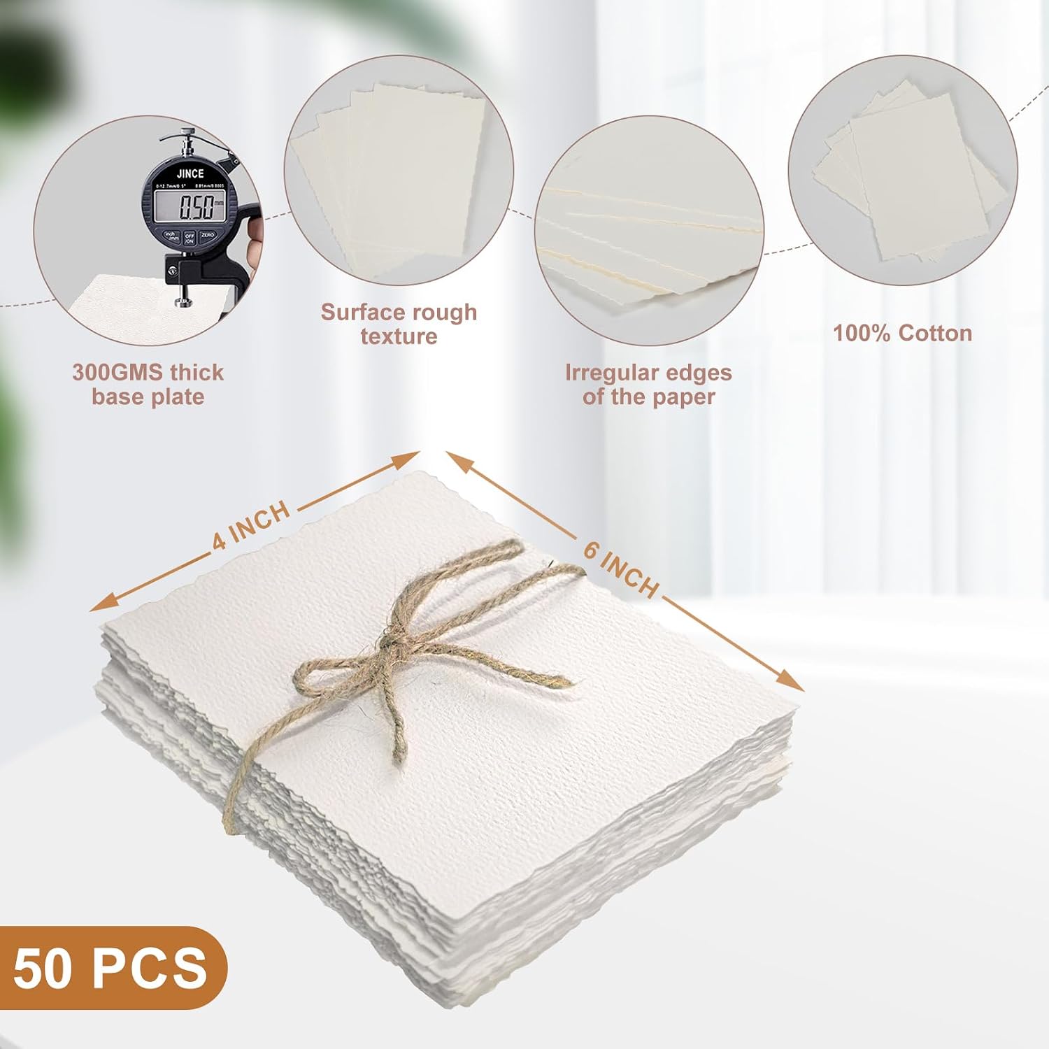 Vellumasx 50 Sheets Textured Paper 4 x 6 inch, Cold Press Watercolor Paper 140lb/300 GSM, Handmade Sheet for Watercolors,Cards,Crafts,Wedding Invitations