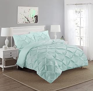Great Knot Pinch Pleated Pintuck Duvet Cover Set With Pillow Cases 100% Percale Egyptian Cotton Bedding Quilt Sets (Duck Egg, Double)