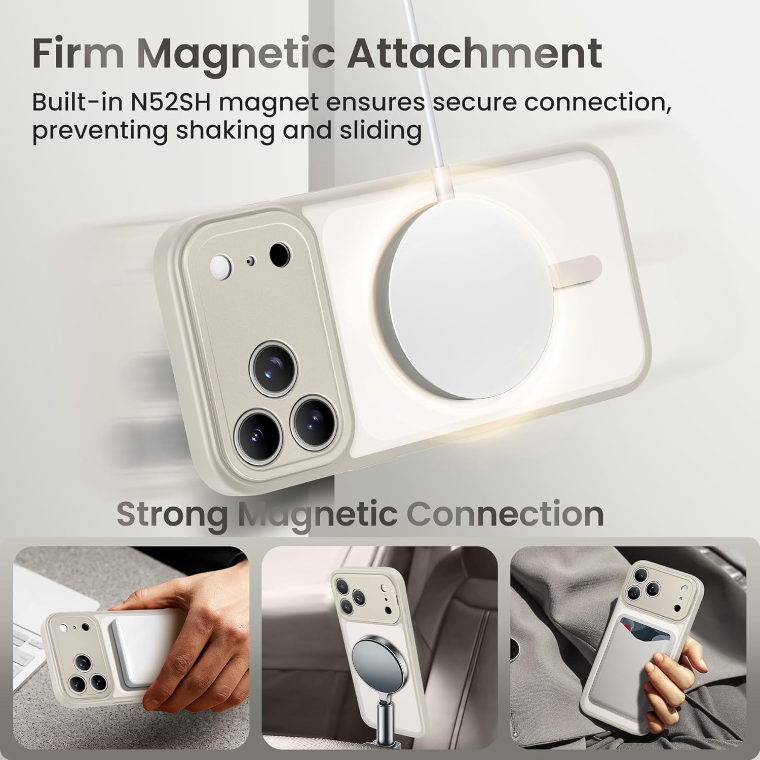 GolbinBox for iPhone 17 Pro Max Case with Stand,Compatible with MagSafe,[Camera Control][Military Drop Protection] Shockproof Slim Translucent Matte Phone Cover for iPhone 17 Pro Max 6.9",Stone - Image 4