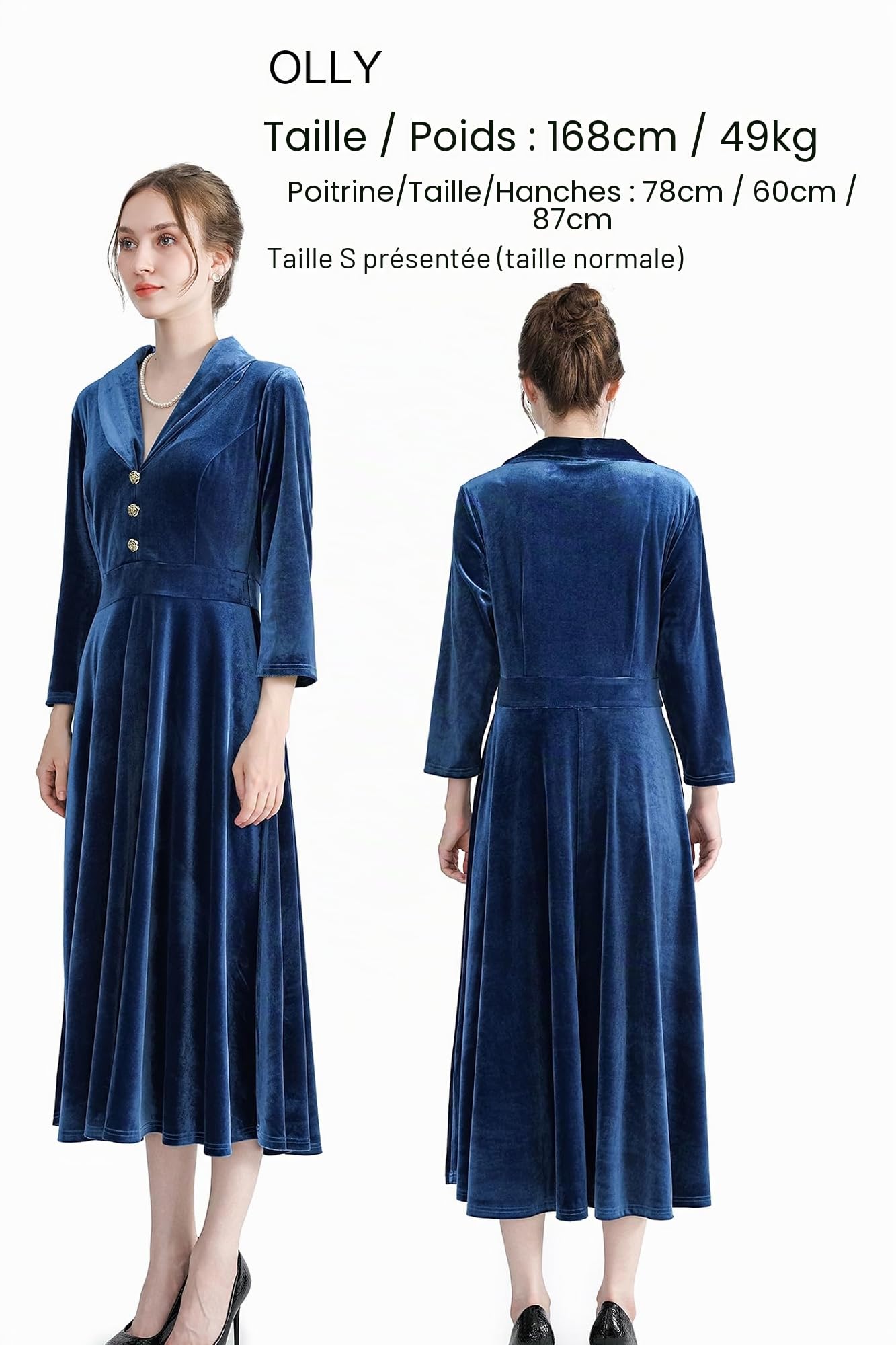 AXOE Femme Robe Velours Elegant Vintage Midi Manches 3/4 Vêtements Hiver Soiée Fete Mariage Invité