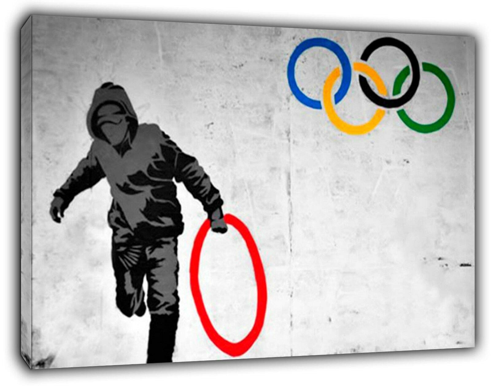 ARTSPRINTS Banksy Olympic Rings Thug Reprint on Framed Canvas Wall Art Home Decoration 24 x 16 inch(60x 40 cm) -38mm depth