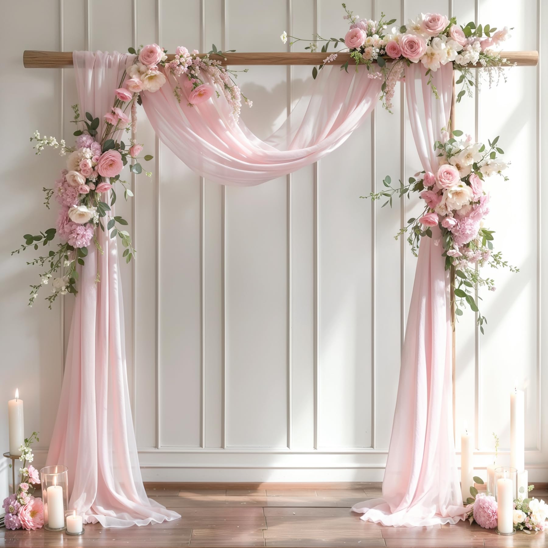PARTISKY Wedding Arch Draping Fabric, 1 Panel 28" x 19Ft Blush Arch Drapes Sheer Backdrop Curtain for Ceremony Party Decor — image 1