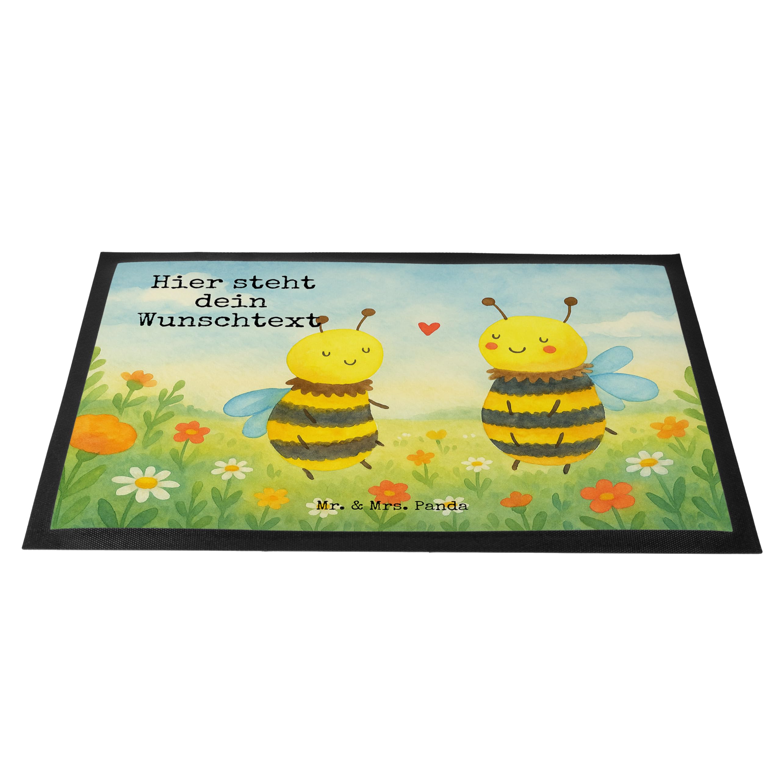 Mr. & Mrs. Panda Fussmatte personalisiert Biene Verliebt Design 40 x 60 cm - Geschenk, Personalisierte, Schmutzfangmatte, Fußmatte personalisierbar, mit Name