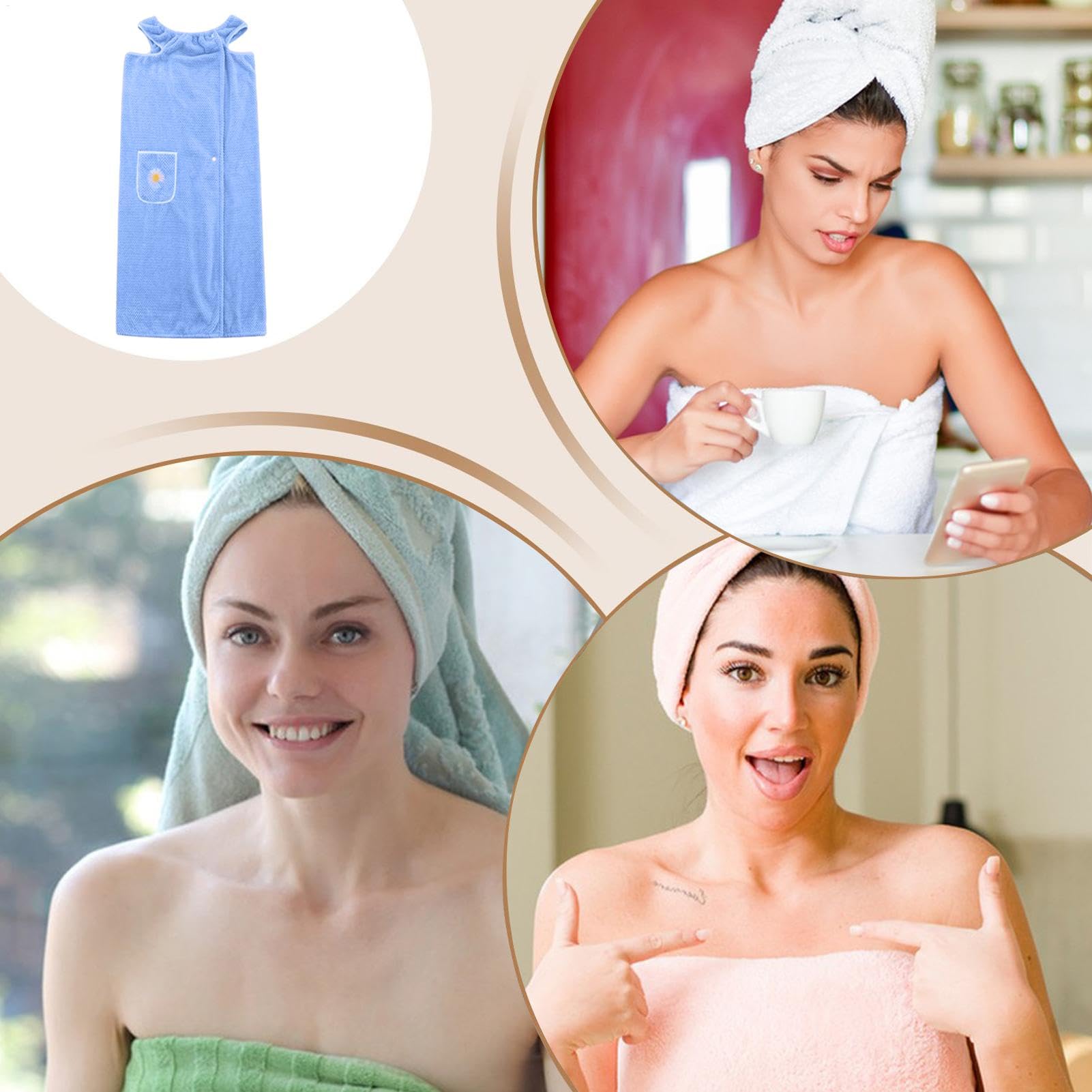 Toallas para mujer – Bata envolvente absorbente de secado rápido de forro polar coral con bolsillo para el hogar, spa, viajes