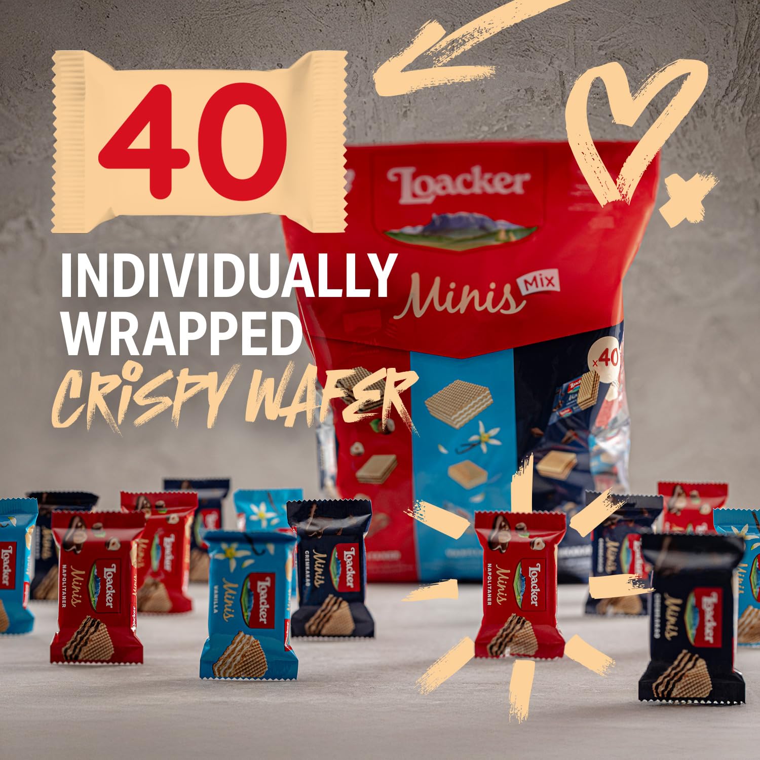 Loacker Minis Wafer Variety Pack - 30% Less Sugar - Premium Assorted Cream Filled Wafer Cookies - Mix of Hazelnut, Chocolate and Vanilla Crispy Wafers - NON-GMO - Sustainably - Pouch (x2) 0.35oz, 80 Individually Wrapped Snack Packs