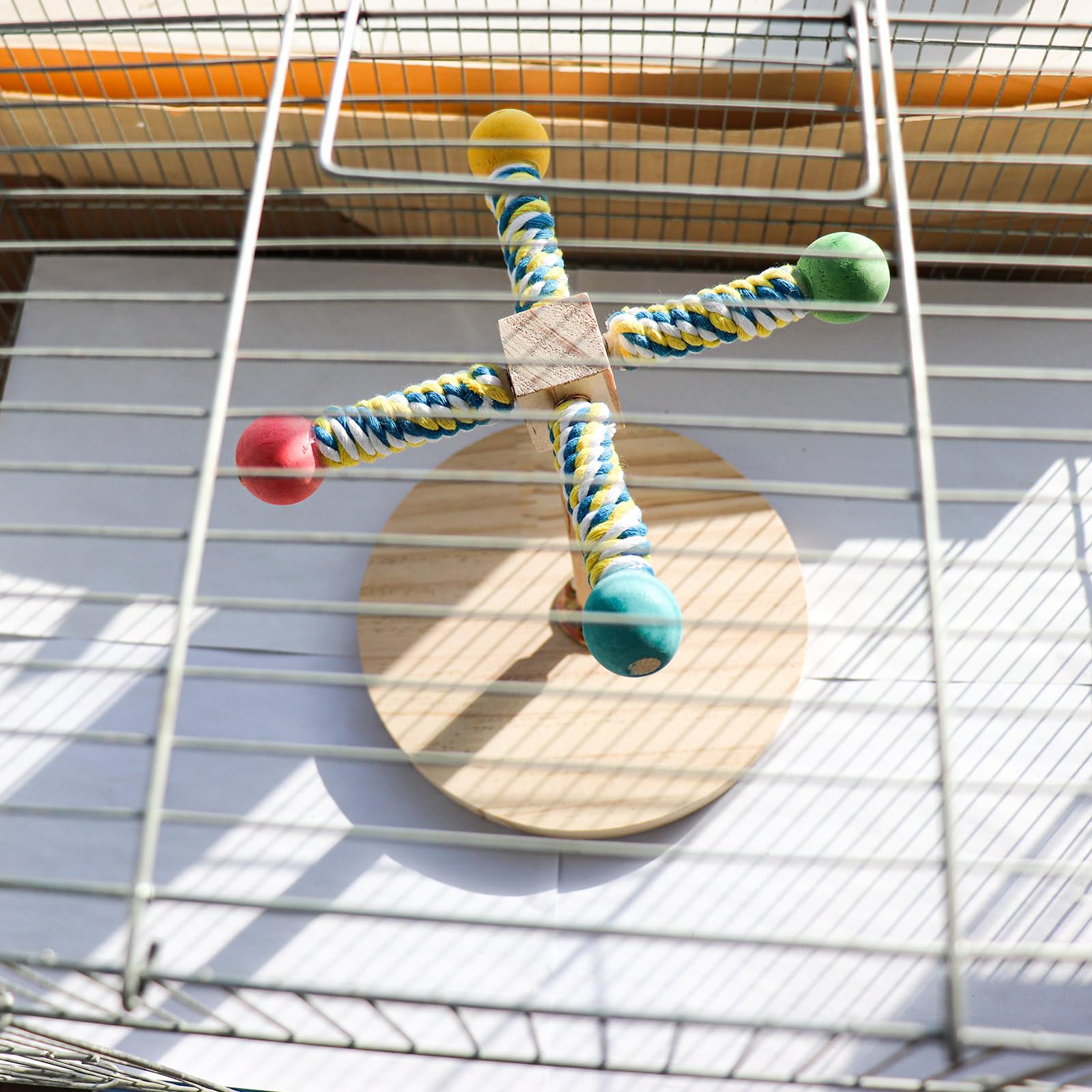 Perchoir rotatif en bois interactif avec base pour perruches, calopsittes, inséparables, canaris, conures, pinsons, perroquets, autres petits oiseaux