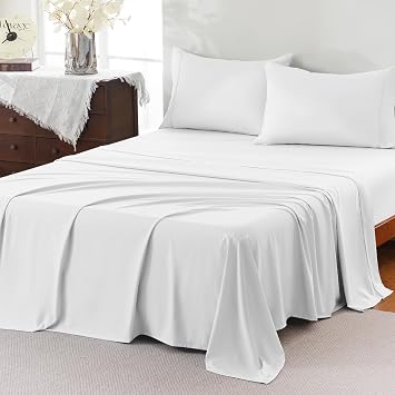 Full Sheet Set,4 Pieces Hotel Luxury Breathable Soft Microfiber Bedsheets, Anti Pilling Deep Pockets Easy Care Bed Sheets, White