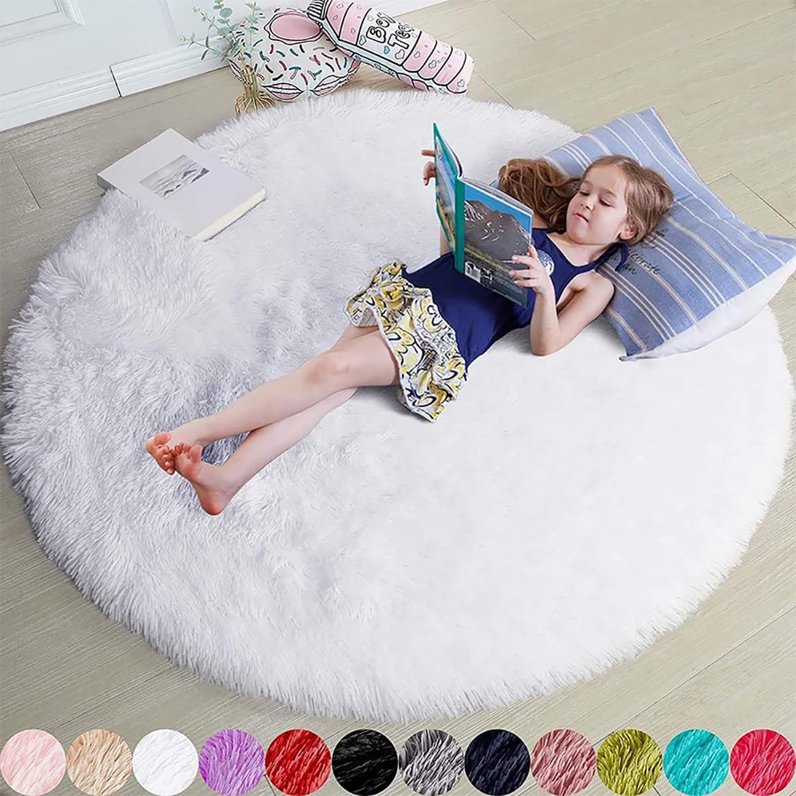 Alfombra redonda lanuda para sala de estar, para habitación de los niños, dormitorio, decoración del hogar, alfombra peluda blanca, 60 x 60 cm