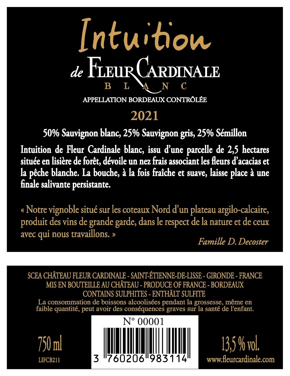 Intuition de Fleur Cardinale - AOP Saint-Émilion Grand Cru - Vin Rouge - Millésime 2021-1 bouteille x 75cl