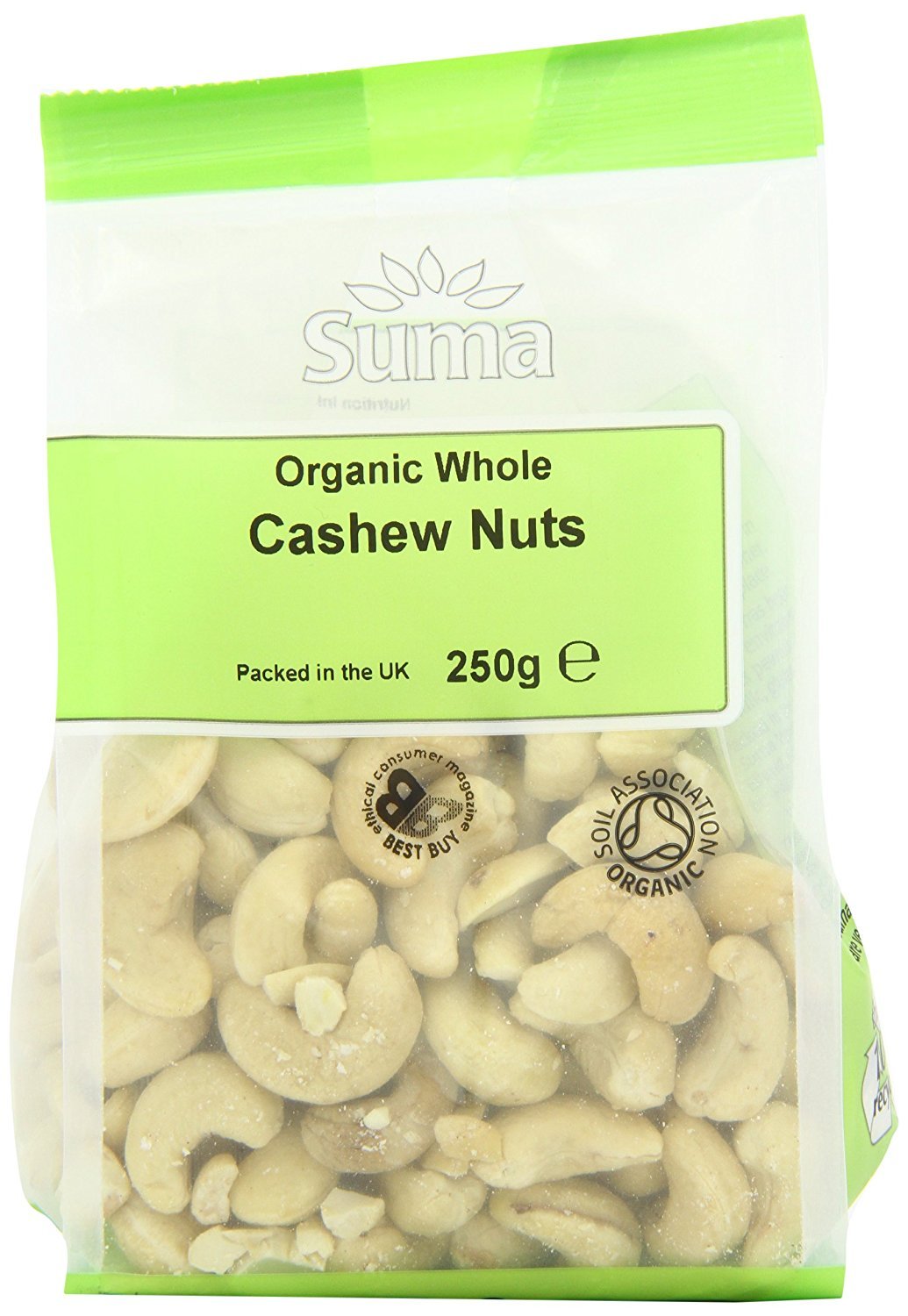 Suma Organic Whole Cashews 250 g (Pack of 6)