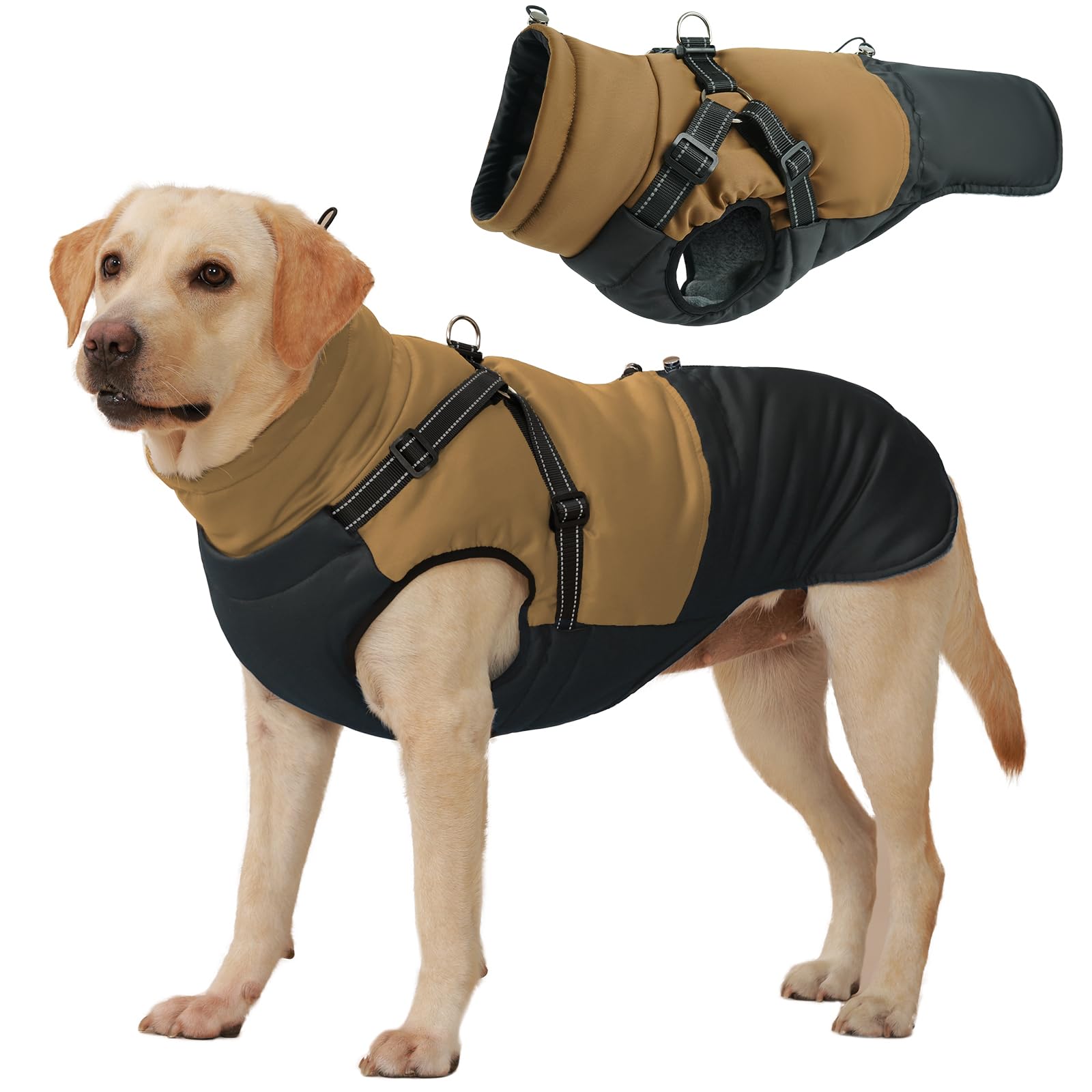 Hjumarayan Dog Winter Coat with Harness, Fleece Jacket, Back Zip Easy Wear