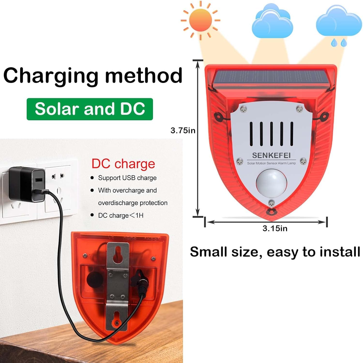 Solar alarma sensor de movimiento exterior-911M (rojo -2 paquetes)