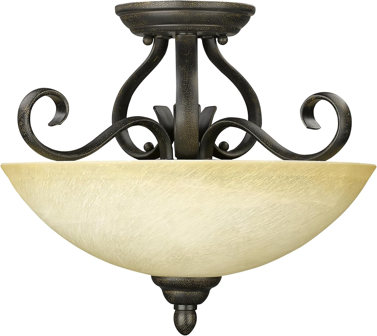 Golden Lighting Riverton Semi-Flush (Convertible) in Peppercorn with Linen Swirl Glass