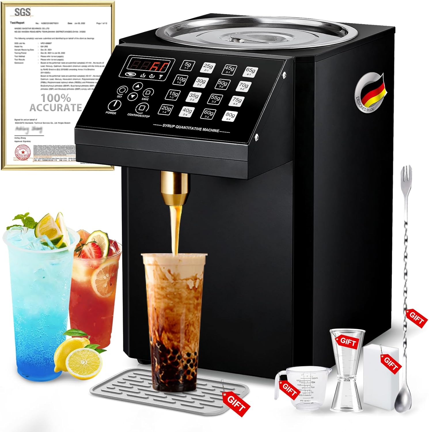 Automatic Fructose Dispenser- [Germany TOP.1 Smart Control Chip][No-Drip Nozzle][1S Fast Dispensing] 8.45QT Stainless Steel Commercial Syrup Dispenser for Bubble Tea Equipment, Fructose Dispenser