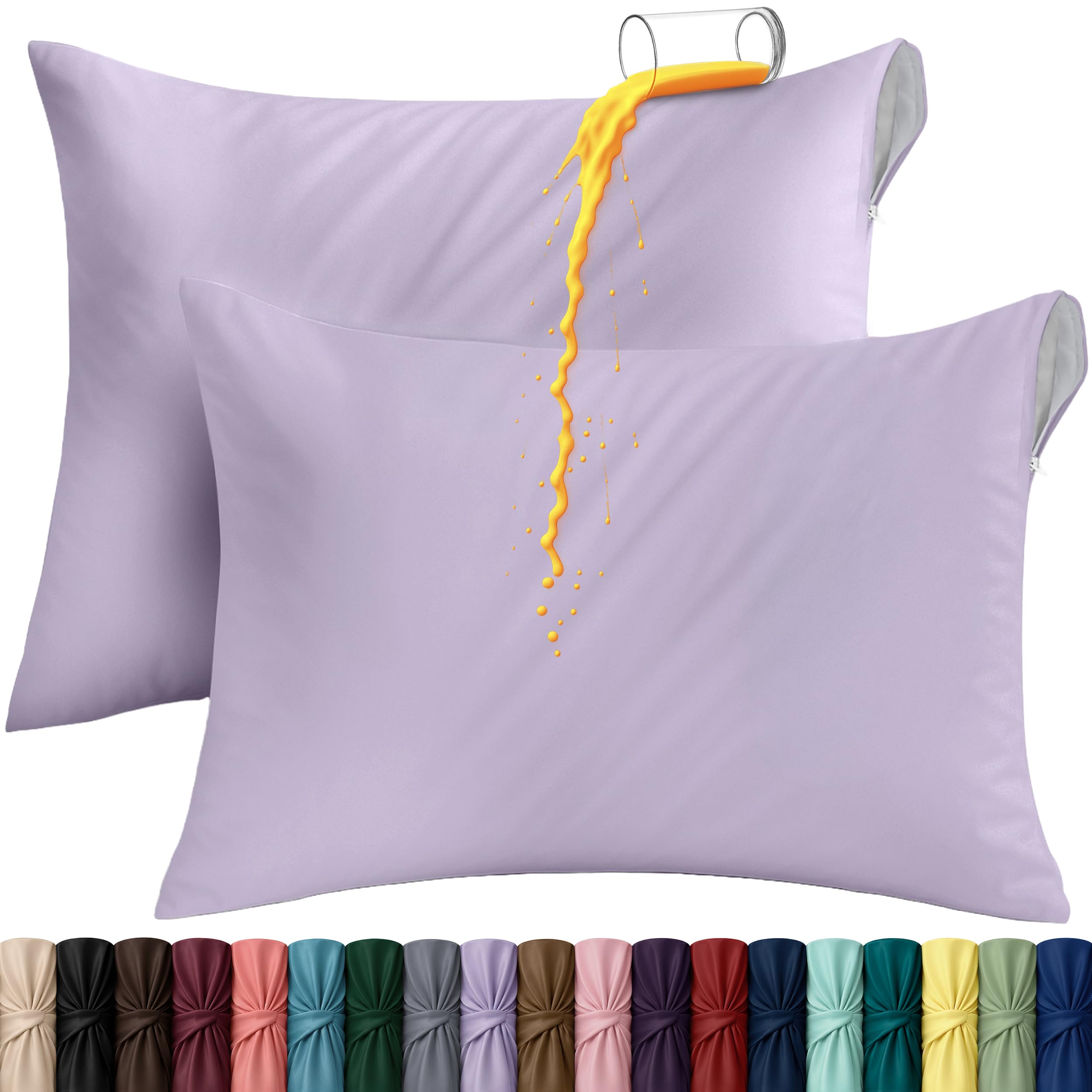 Utopia Bedding Premium 100% Waterproof Pillow Protectors with Zipper Queen Size (Set of 2), Bed Bug and Dust Mite Proof Zippered Pillow Covers, Pillow Encasement Cases, Lavender