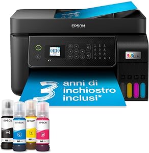 Epson EcoTank ET-4800 Stampante con Serbatoi D’inchiostro | Casa e Piccolo Ufficio | Wi-Fi Ed Ethernet | A4 | Stampa, Copia, Scansione, Fax | Display LCD 3.7 cm | ADF | 3 Anni D’Inchiostro Inclusi