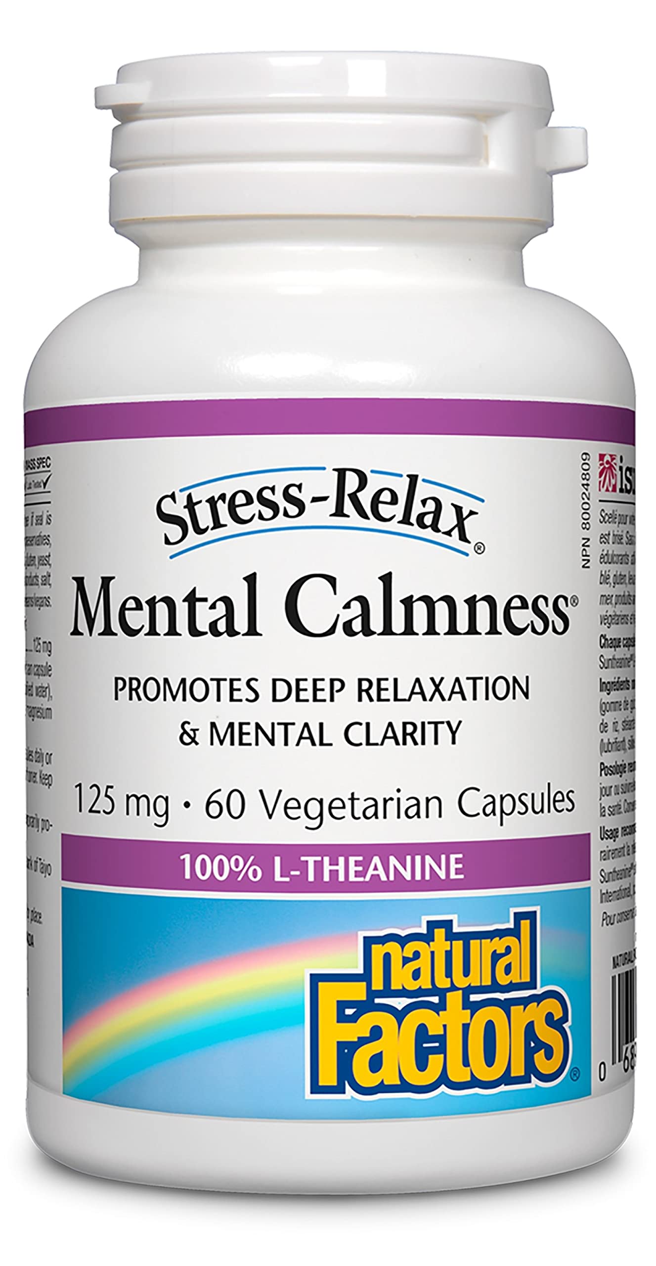 Natural Factors Stress-Relax Suntheanine L-Theanine 125 mg, Non-Drowsy Stress Support for Mental Calmness and Relaxation, 60 Capsules