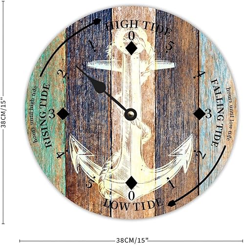 Miniatura 6 de Reloj de marea de madera, ancla náutica, reloj de marea de grano de madera, hora del océano, marea alta, marea baja, reloj rústico de madera con