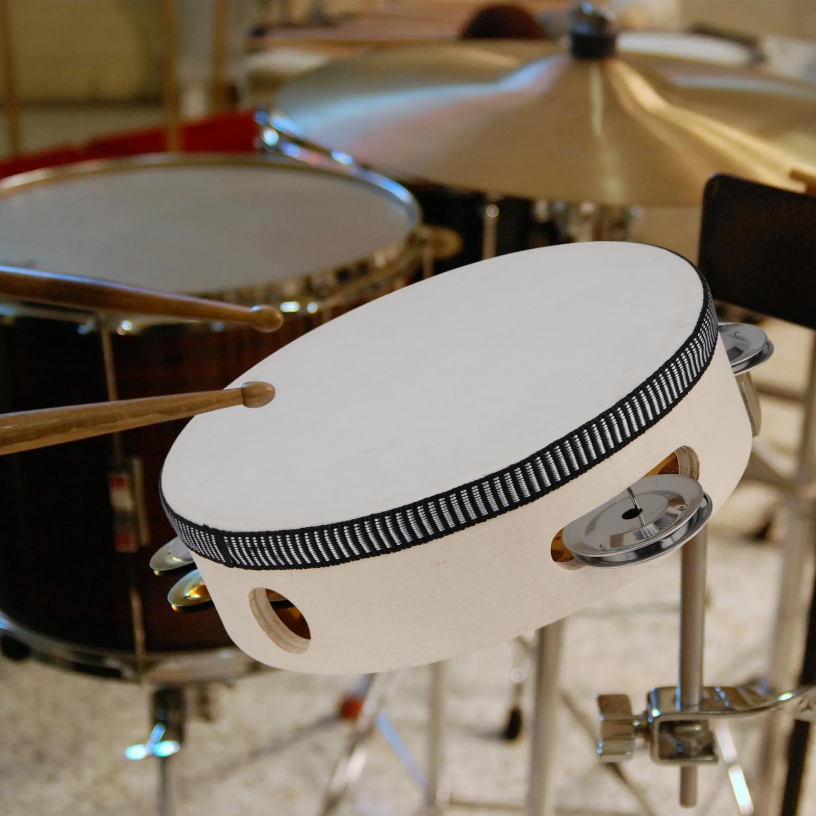 Lot de 4 tambourins en bois de 15,2 cm avec clochettes, instruments de musique pour la pratique, la performance