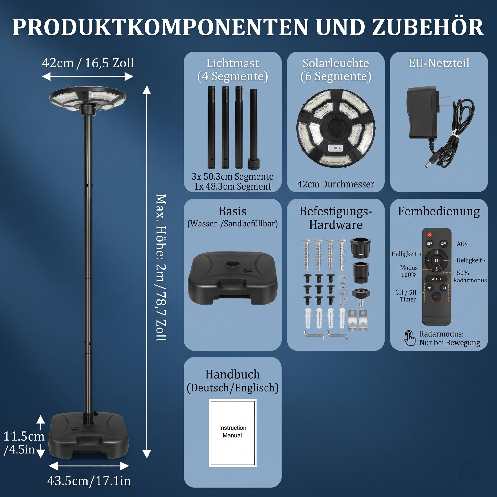 Solarlampen für Außen mit Standfuß 12000mAH, 3200LM Solar Straßenlaterne mit 750 LED, 360° Beleuchtung Solarstrahler Außen mit Bewegungsmelder, IP65 Wasserdicht Gartenlampe für Hof, Garage, Camping