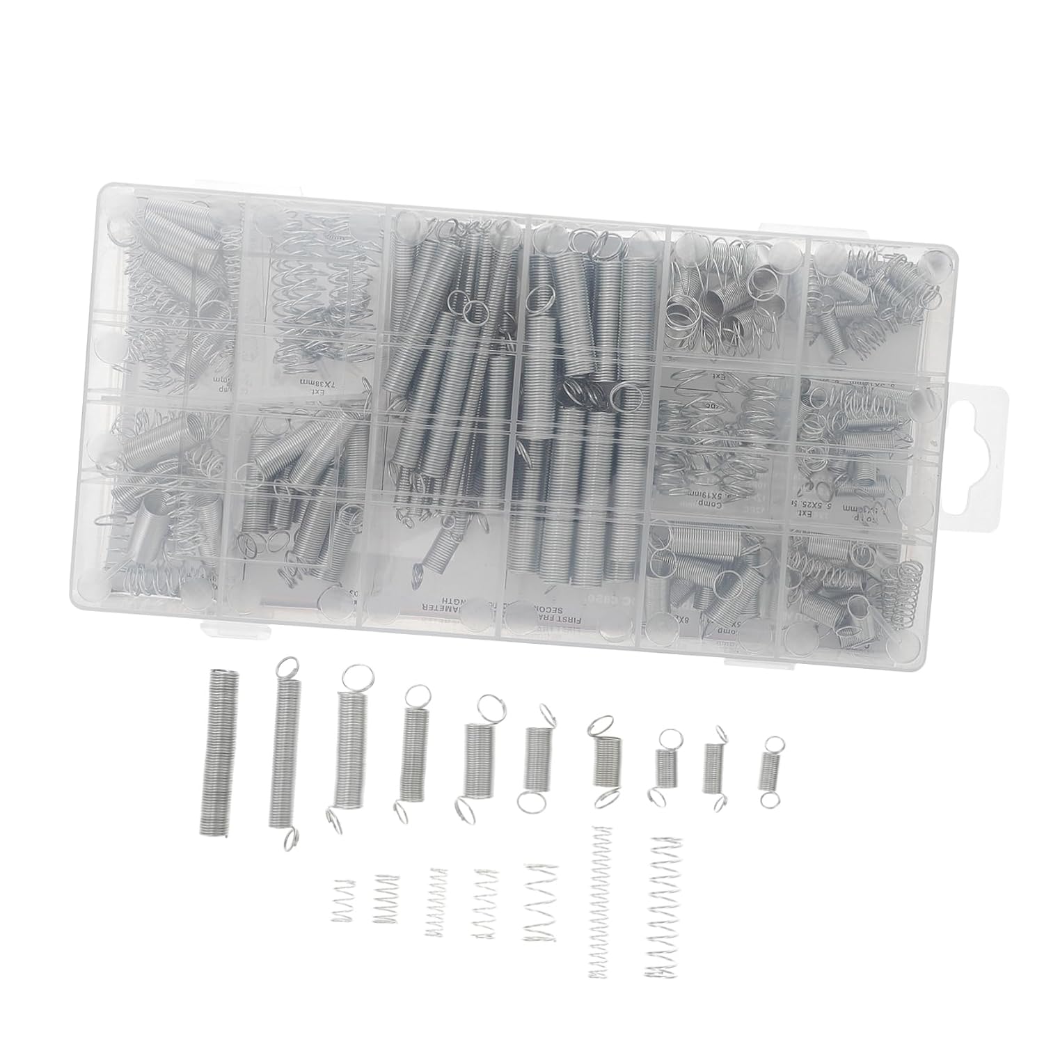 200Pcs Spring Assortment Spiral Extension Springs Galvanized Steel Set | Silver Finish, Corrosion Resistant Performance, Resilient Build, Suitable for Automotive Engines and Measuring Instruments