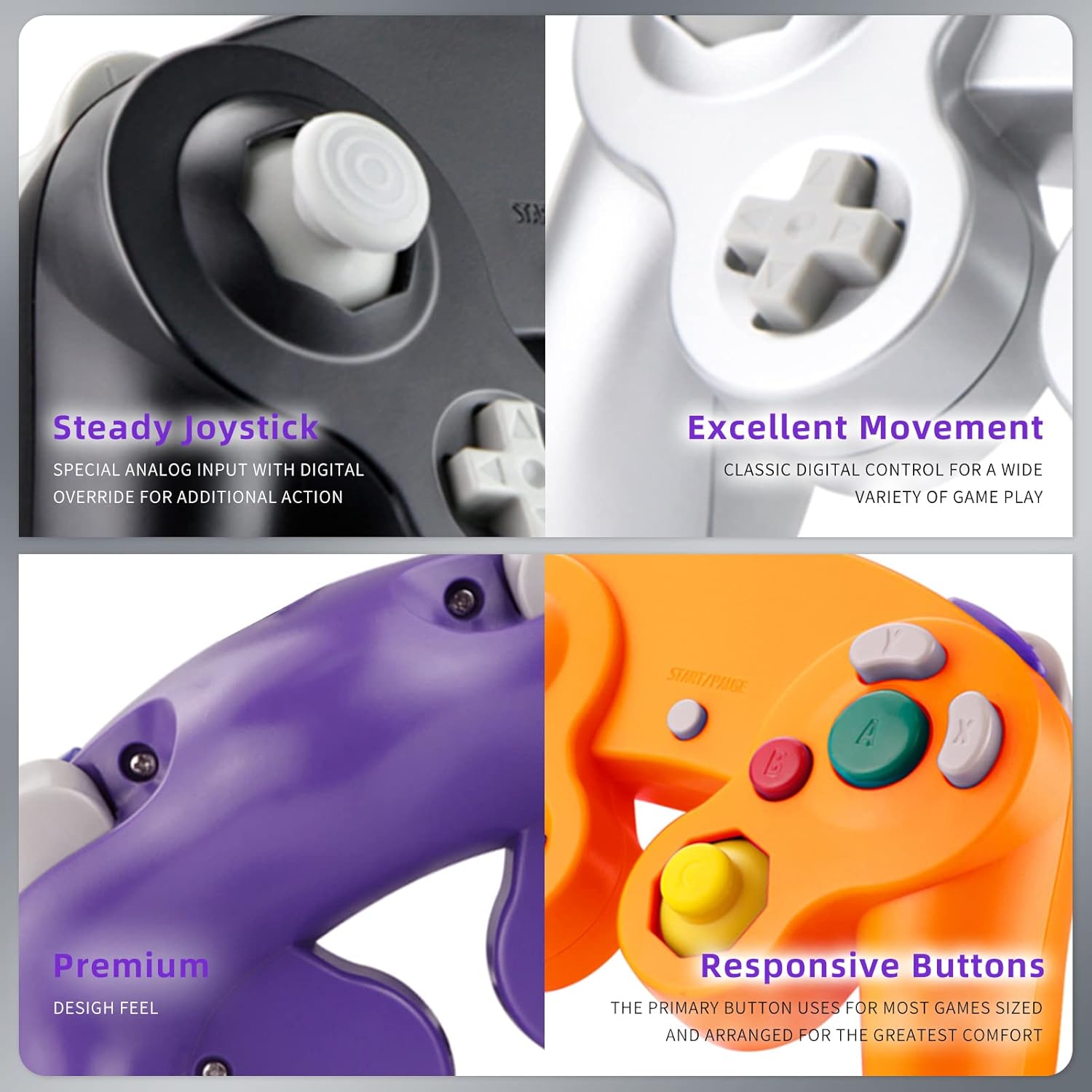 4PCS Controllers for Gamecube, with 4 Extension Cables and 4-Port USB Adapter for Switch PC Wii U Console