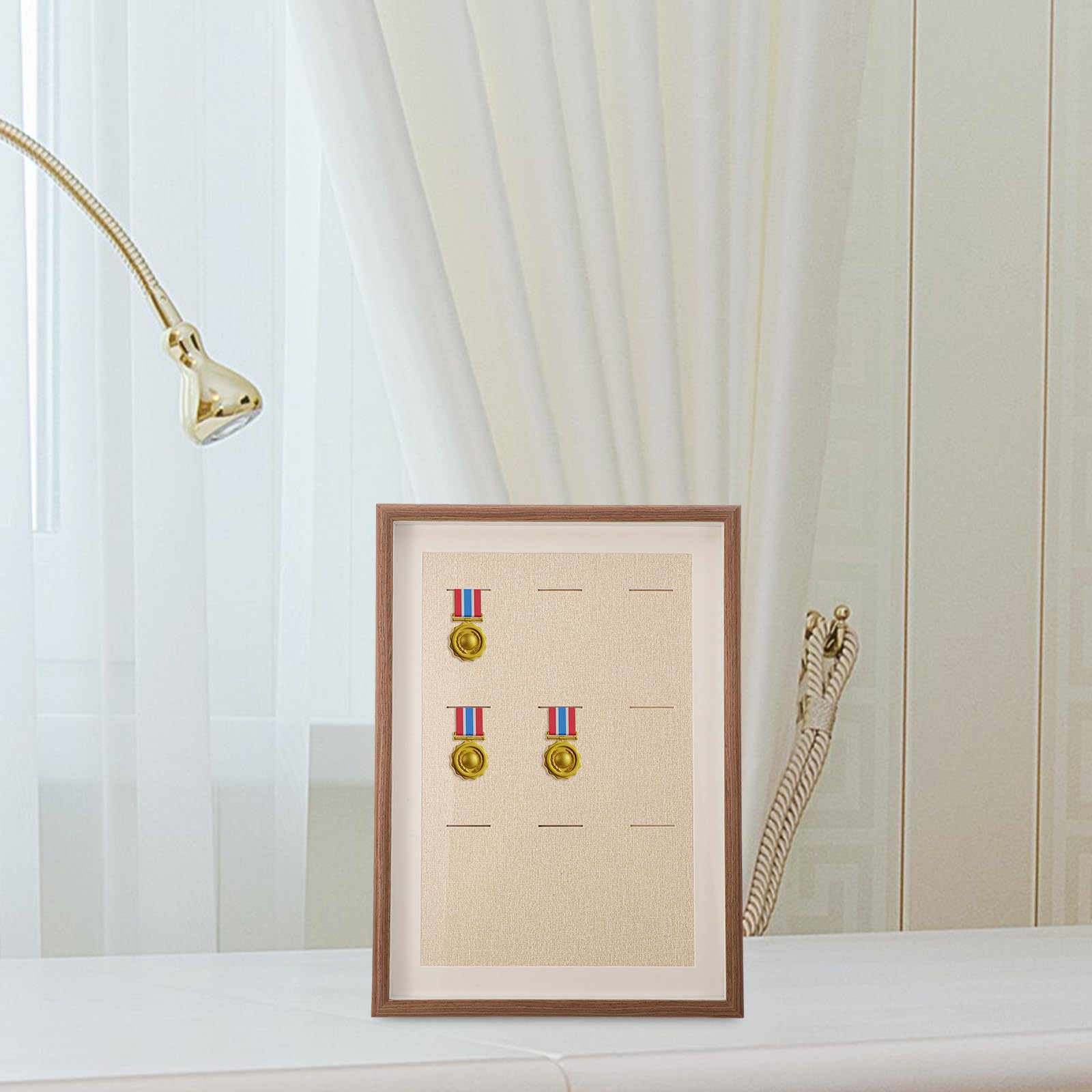 Luxshiny Marco para Mostrar Medallas de Madera Café Montaje Mural