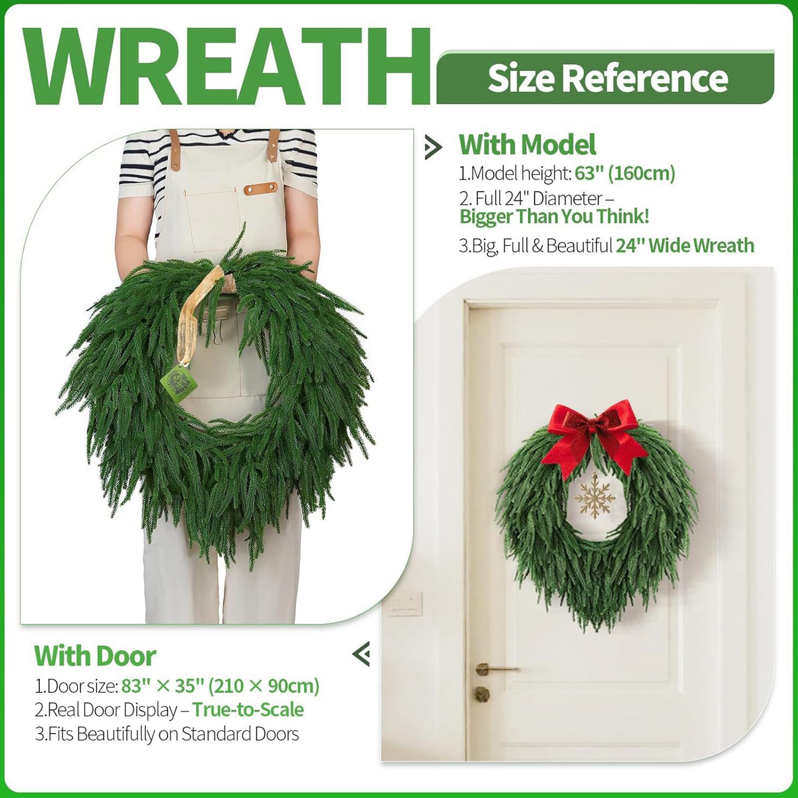 Künstlicher Kiefers Weihnachtskränze 60cm Große Türkranz Für Haustür, Tannenkranz Weihnachtsgirlande, Adventskranz Weihnachtsdeko Für Innen Und Außenbereich, Wand, Schaufenster, Kaminsims