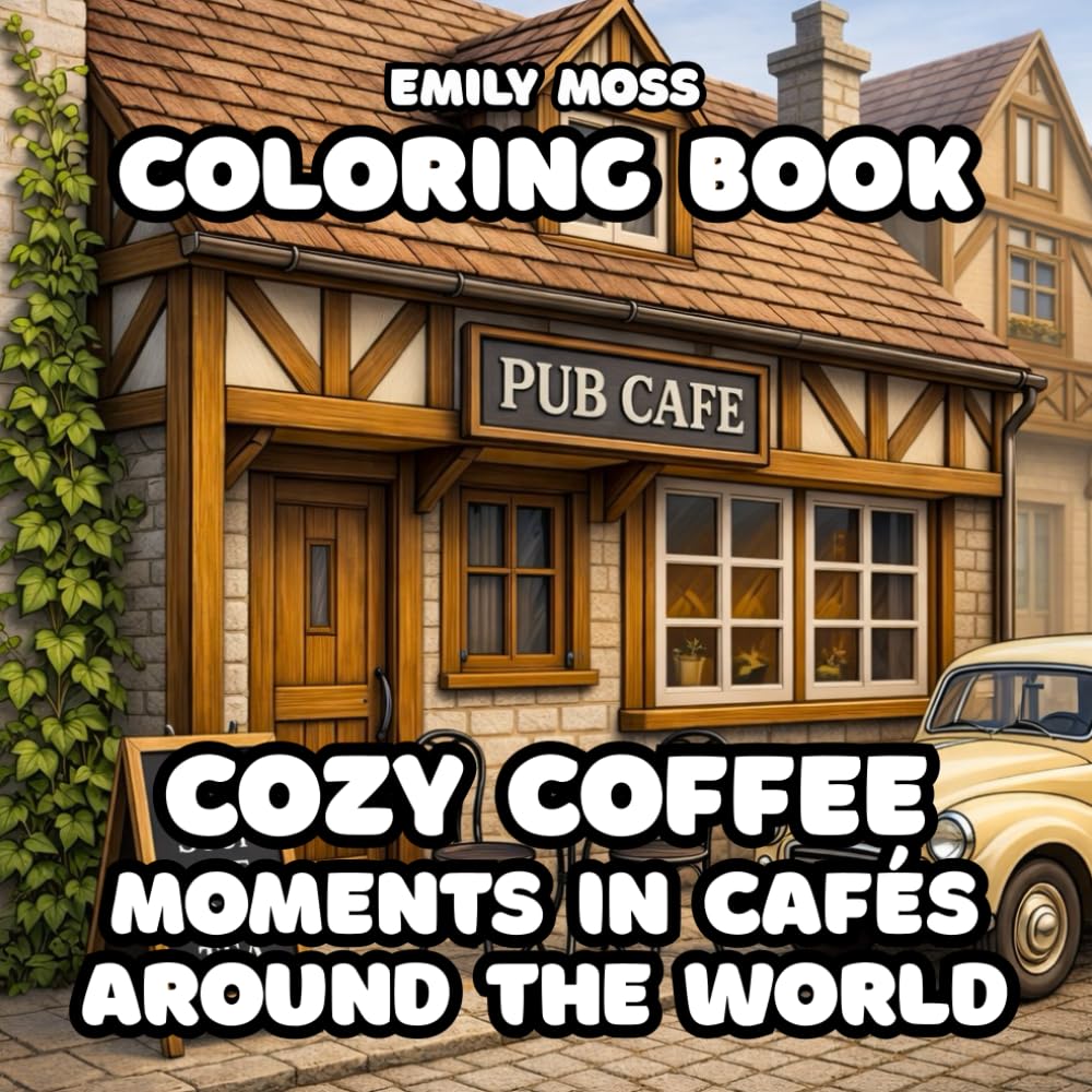 Cozy Coffee Moments in Cafés Around the World Coloring Book - 55 illustrations - A Relaxing Adult Coloring Book Inspired by Coffee Culture: A Journey ... Café Scenes from Around the World to Color
