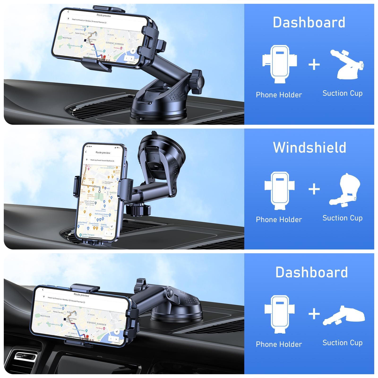 Auto Handyhalterung für Suzuki Swift 2005-2016, Stabile Multifunktionaler 360° Drehbarer Telefonhalterung, KFZ Handy Halterung für Alle Handys, Auto Zubehör,B