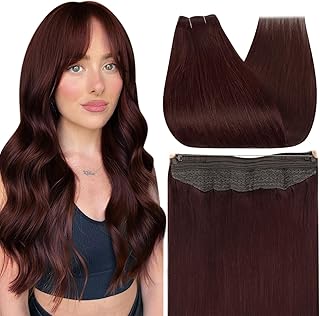 Fshine Wire Hair Extensions Human Hair Wine Red Fish Line Hair Extensions Invisible Straight Real Secret Wire Human Hair Extensions Red 70 Gram Fish Wire Hair Extensions For Women 12 Inch