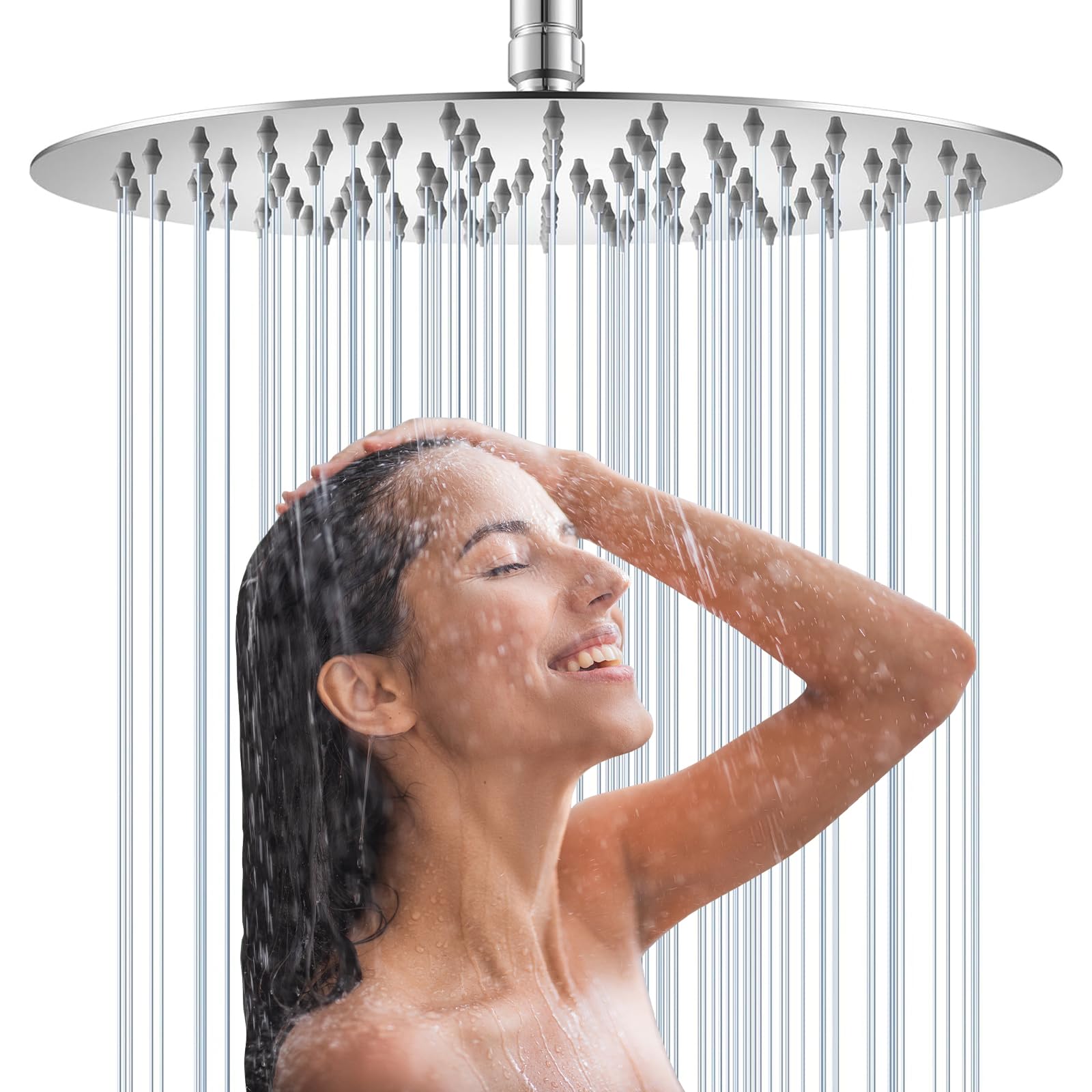 Rociador Ducha Redondo 30 x 30CM Acero Inoxidable 304, Cabezal de Ducha Antical con Efecto Lluvia, 360° Giro, Conexión G1/2, Fácil Limpieza, Acabado Cromado