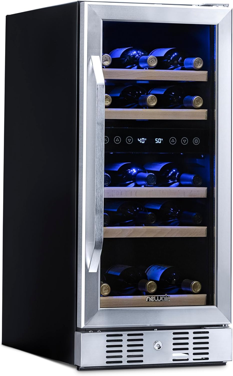 NewAir 15" Dual Zone Wine Fridge for 29 Bottles | Built-In or Freestanding Wine Cooler Refrigerator with Glass Door | Precision Cooling & Wood Shelves for Red and White Wines | Stainless Steel