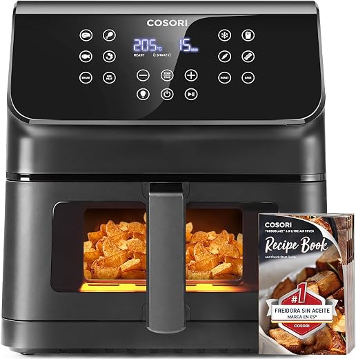 🚫 [CADUCADO] 🔥 Cosori Practical Air Fryer 6.2L with Window Air Fryer 1700W, Rapid Air Technology, 55% Less Energy, 13 Automatic Modes, Easy Use, LED Touch Panel, Stainless Steel Interior, Up to 205ºC and 60 Min